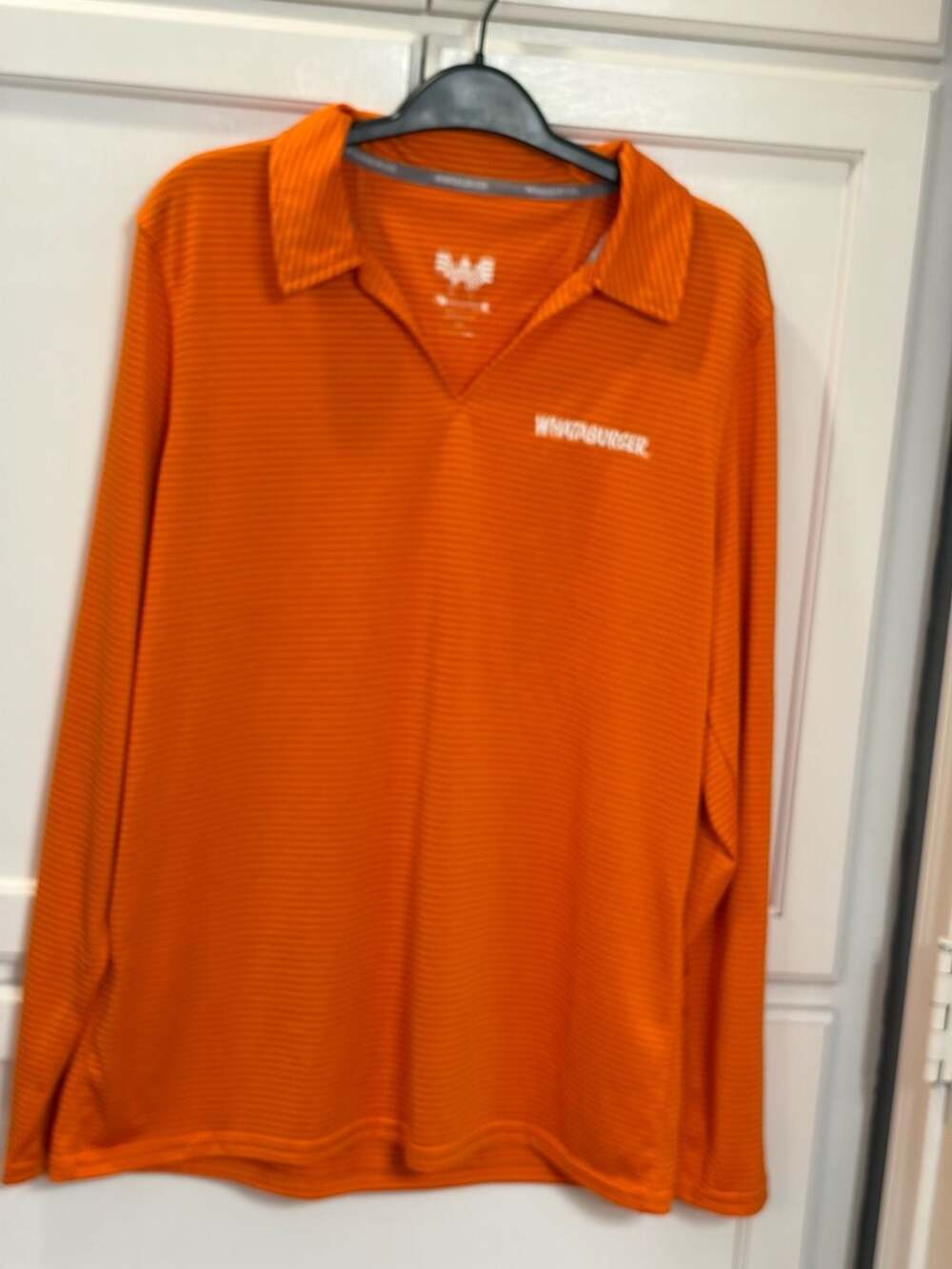 Whataburger Long Sleeve Polo Shirt Size M Orange Striped Uniform/ Costume